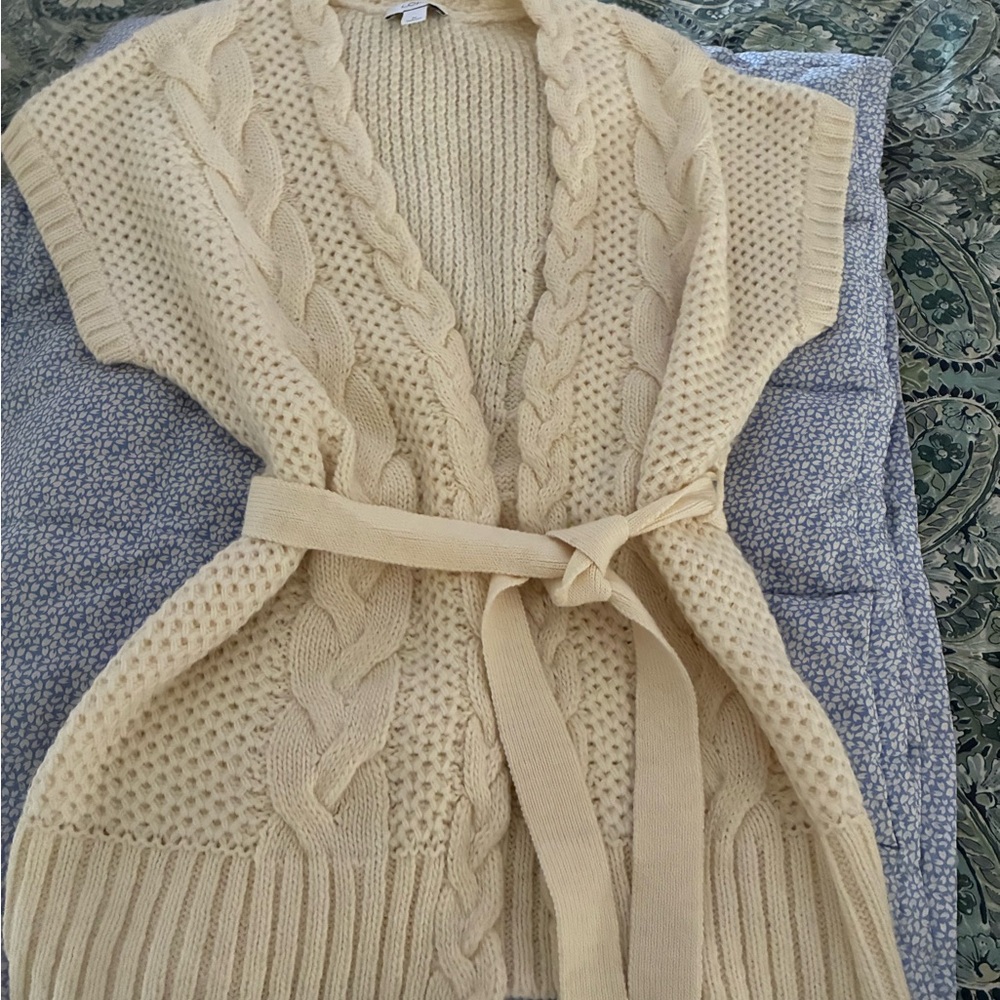 LOFT Tan Cable Alpaca 🦙Blend Knit Cardigan Long Vest